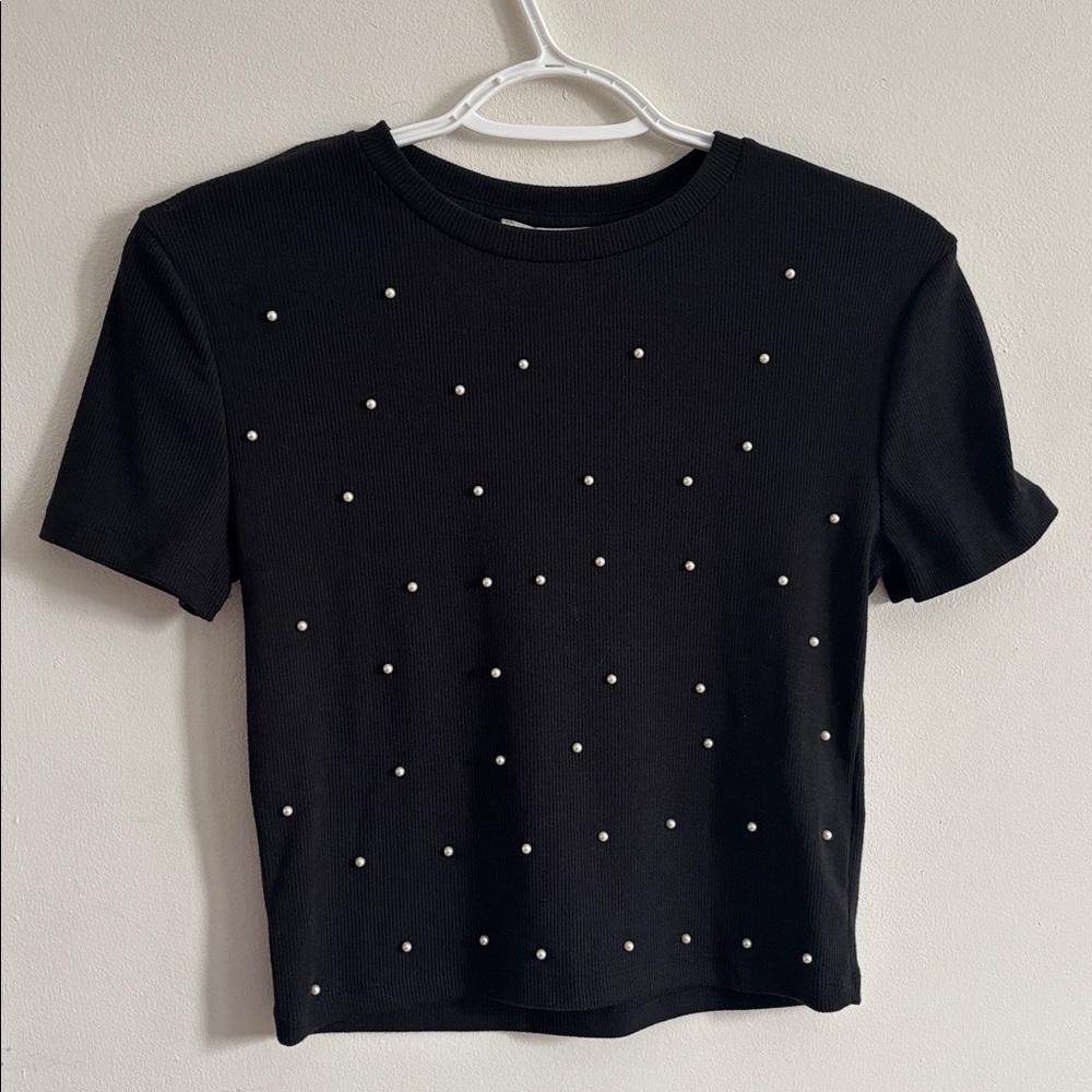 Ribbed Zara crop pearl tee